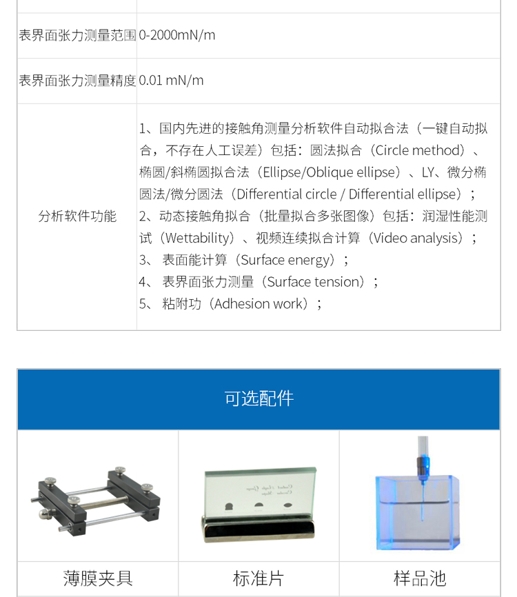接触角测量仪 液体水滴角张力测试测定仪自动生成报告