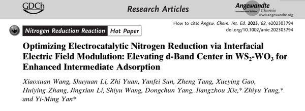 案例分享 | 北化工严乙铭&杨志宇Angew.：WS2-WO3电催化氮还原合成绿色氨